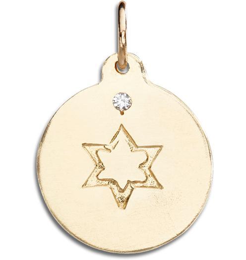 Star of David Disk Charm With Diamond Jewelry Helen Ficalora 14k Yellow Gold