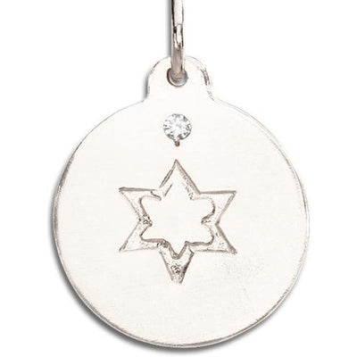 Star of David Disk Charm With Diamond Jewelry Helen Ficalora 14k White Gold