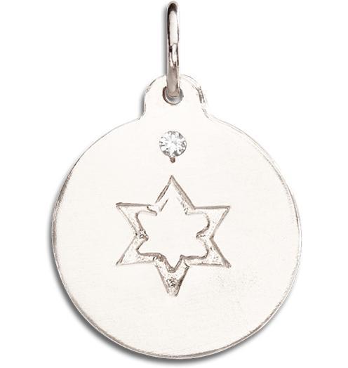 Star of David Disk Charm With Diamond Jewelry Helen Ficalora 14k White Gold