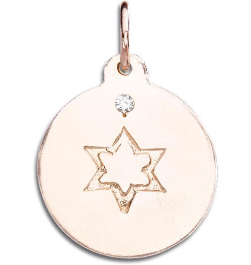 Star of David Disk Charm With Diamond Jewelry Helen Ficalora 14k Pink Gold