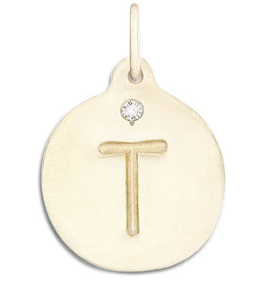 "T" Alphabet Charm With Diamond Jewelry Helen Ficalora 14k Yellow Gold For Necklaces And Bracelets