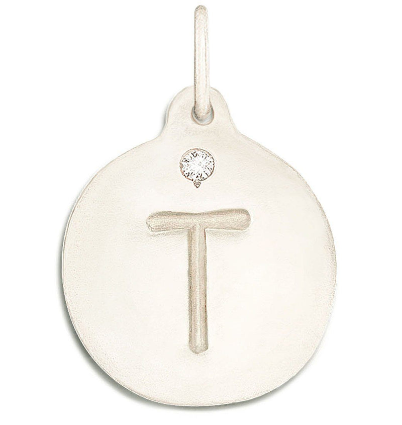 "T" Alphabet Charm With Diamond Jewelry Helen Ficalora 14k White Gold For Necklaces And Bracelets