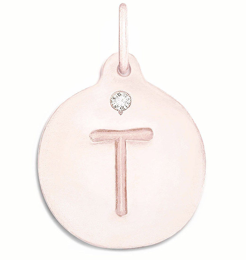 "T" Alphabet Charm With Diamond Jewelry Helen Ficalora 14k Pink Gold For Necklaces And Bracelets