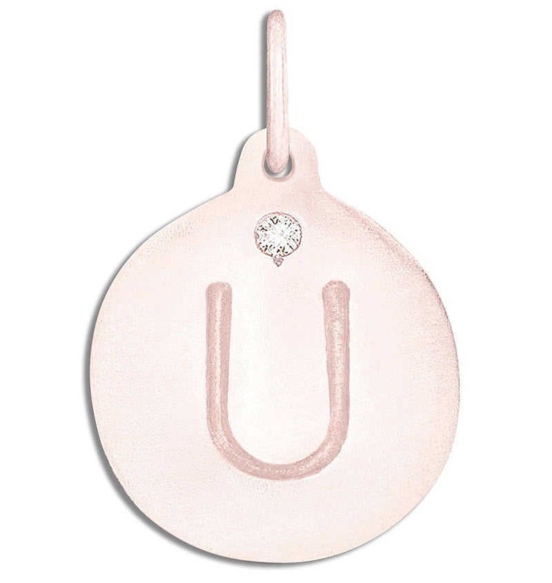 "U" Alphabet Charm With Diamond Jewelry Helen Ficalora 14k Pink Gold For Necklaces And Bracelets
