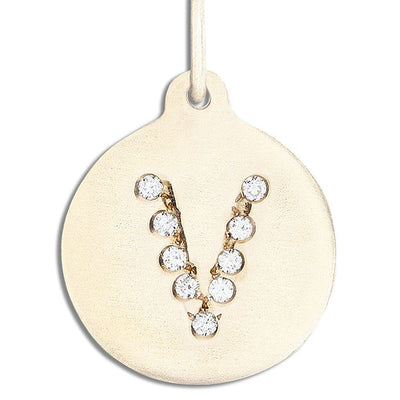 "V" Alphabet Charm Pavé Diamonds Jewelry Helen Ficalora 14k Yellow Gold For Necklaces And Bracelets