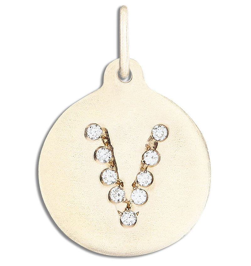 "V" Alphabet Charm Pavé Diamonds Jewelry Helen Ficalora 14k Yellow Gold For Necklaces And Bracelets