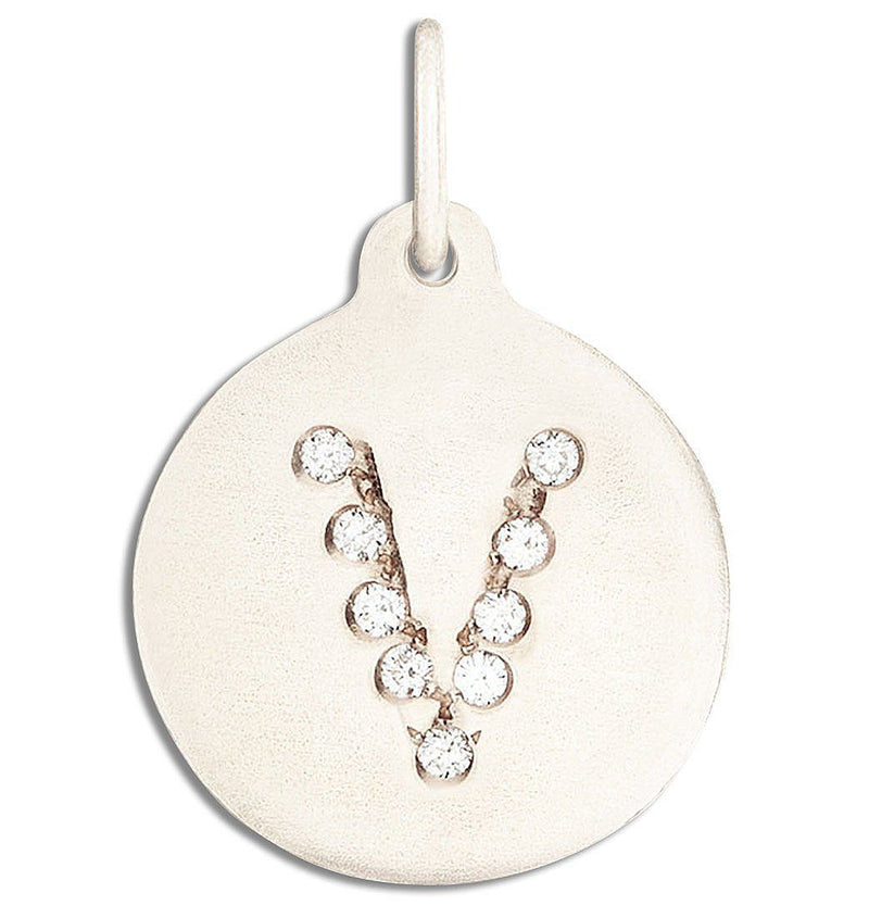 "V" Alphabet Charm Pavé Diamonds Jewelry Helen Ficalora 14k White Gold For Necklaces And Bracelets