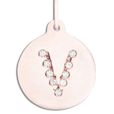 "V" Alphabet Charm Pavé Diamonds Jewelry Helen Ficalora 14k Pink Gold For Necklaces And Bracelets