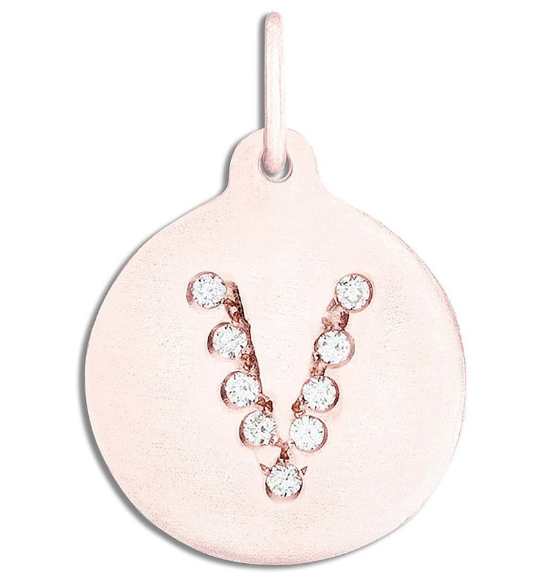 "V" Alphabet Charm Pavé Diamonds Jewelry Helen Ficalora 14k Pink Gold For Necklaces And Bracelets