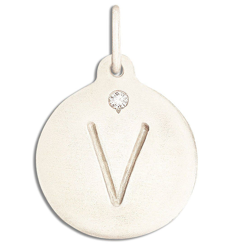 "V" Alphabet Charm With Diamond Jewelry Helen Ficalora 14k White Gold For Necklaces And Bracelets