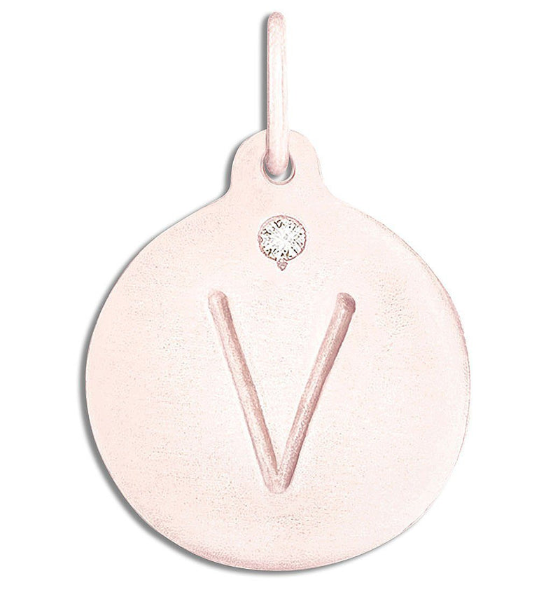 "V" Alphabet Charm With Diamond Jewelry Helen Ficalora 14k Pink Gold For Necklaces And Bracelets