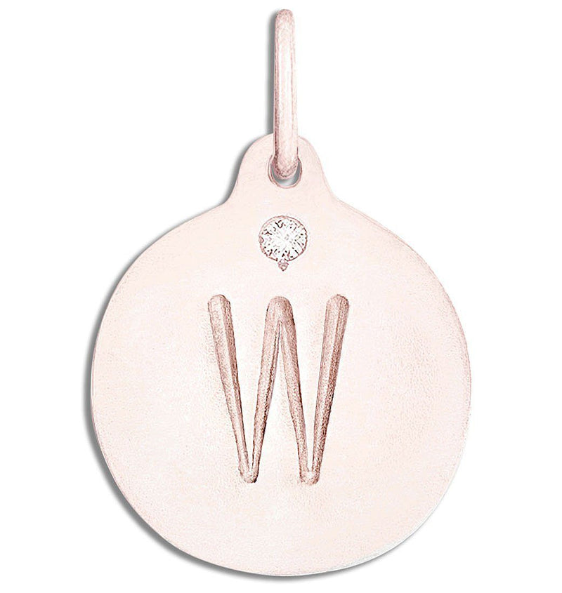 "W" Alphabet Charm With Diamond Jewelry Helen Ficalora 14k Pink Gold For Necklaces And Bracelets