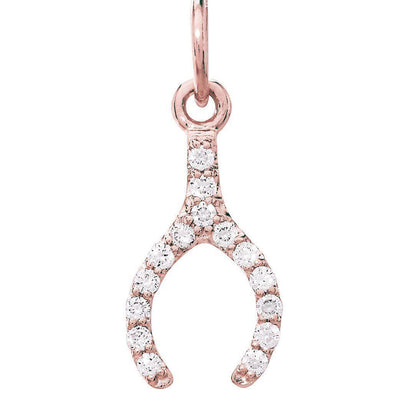 Wishbone Mini Charm Pave Diamonds Jewelry Helen Ficalora 14k Pink Gold For Necklaces And Bracelets
