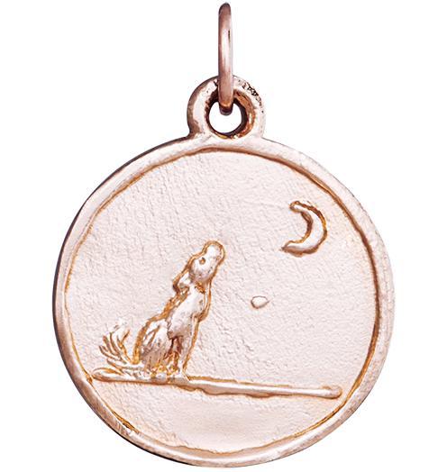 14K Pink Gold Howling Wolf Charm - Helen Ficalora