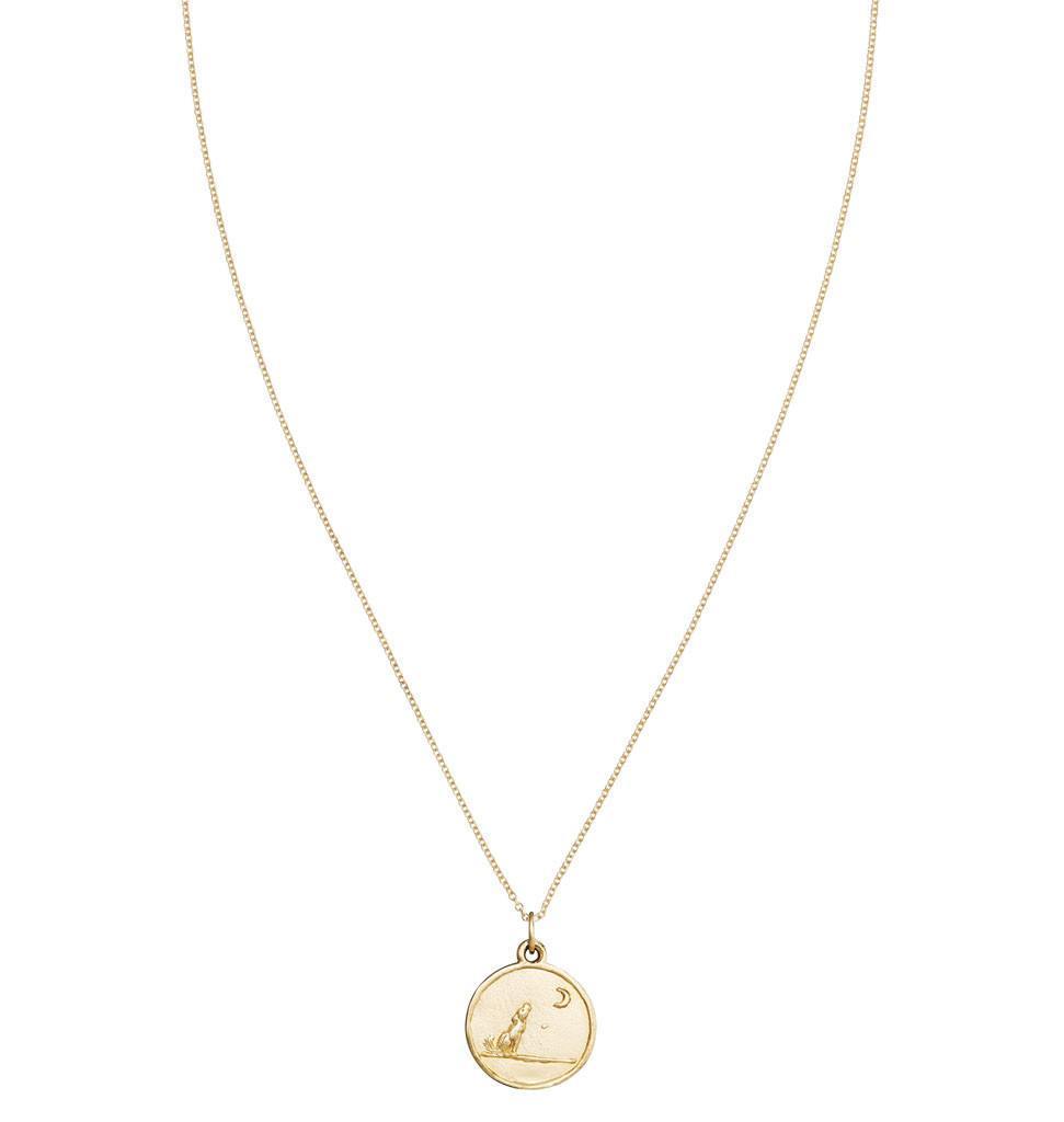 14K Yellow Gold Howling Wolf Charm - Helen Ficalora