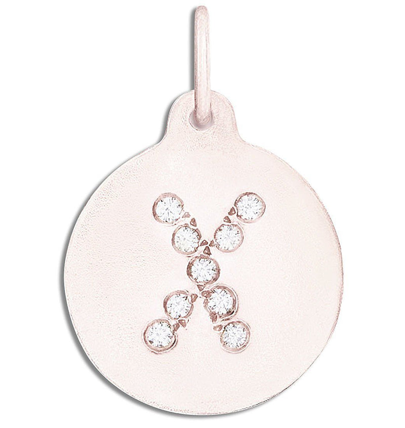"X" Alphabet Charm Pavé Diamonds Jewelry Helen Ficalora 14k Pink Gold For Necklaces And Bracelets