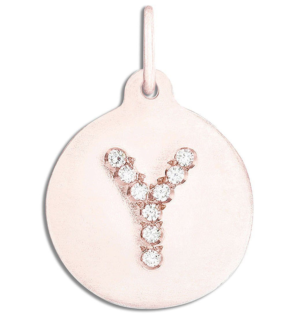 "Y" Alphabet Charm Pavé Diamonds Jewelry Helen Ficalora 14k Pink Gold For Necklaces And Bracelets