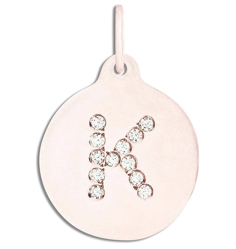 "K" Alphabet Charm Pavé Diamonds Jewelry Helen Ficalora 14k Pink Gold For Necklaces And Bracelets