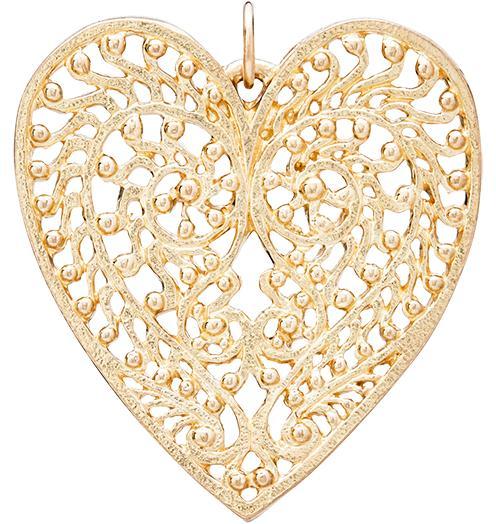 Large Filigree Heart Charm Jewelry Helen Ficalora 14k Yellow Gold