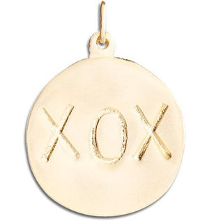 Large "XOX" Disk Charm Jewelry Helen Ficalora 14k Yellow Gold