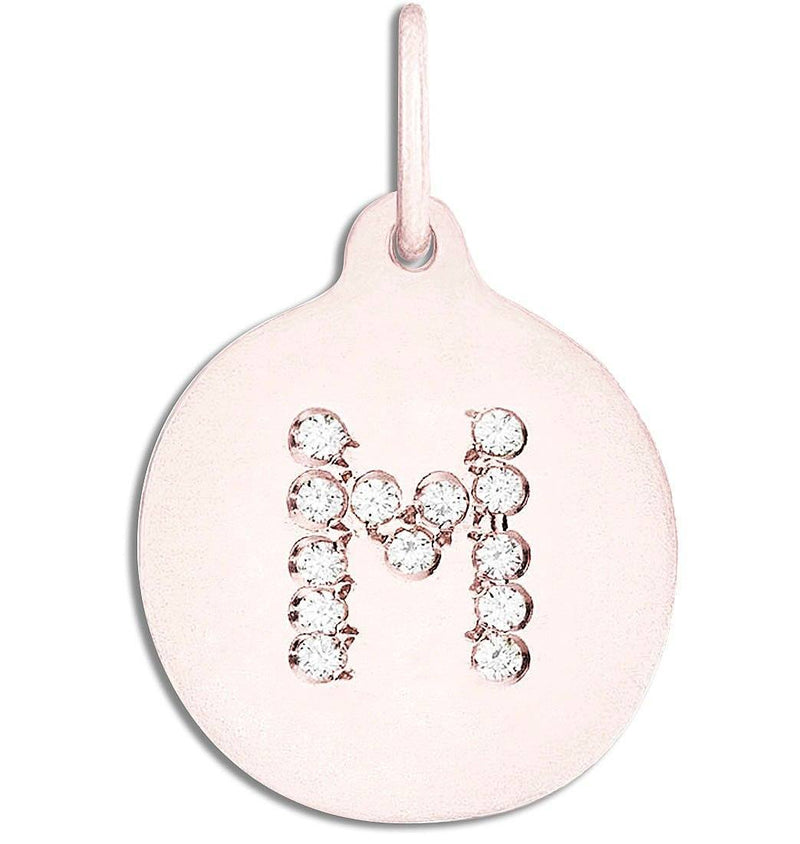 "M" Alphabet Charm Pavé Diamonds Jewelry Helen Ficalora 14k Pink Gold For Necklaces And Bracelets