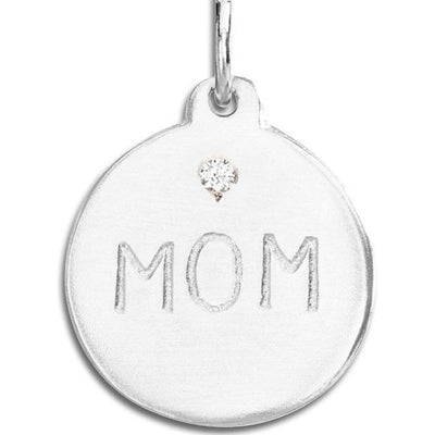 "Mom" Disk Charm With Diamond Jewelry Helen Ficalora Sterling Silver For Necklaces And Bracelets