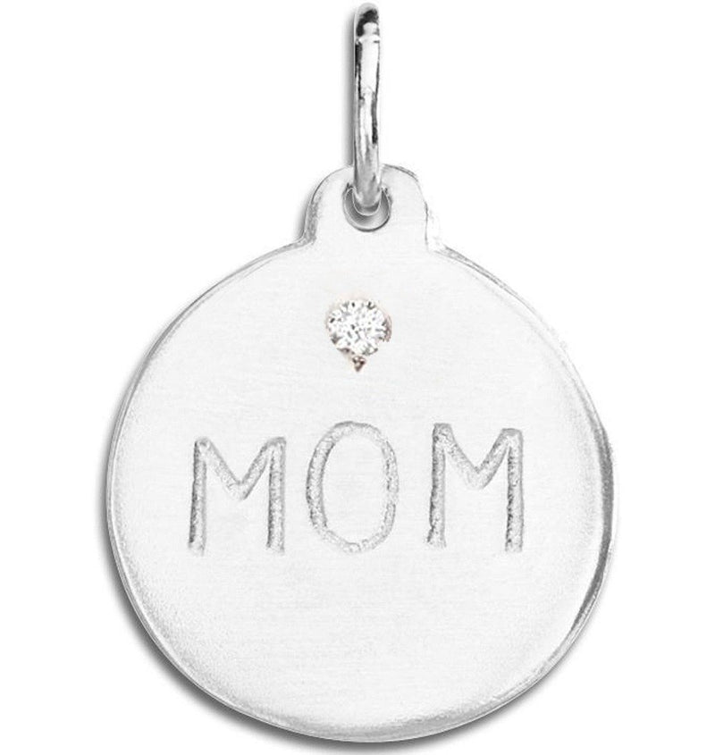 "Mom" Disk Charm With Diamond Jewelry Helen Ficalora Sterling Silver For Necklaces And Bracelets