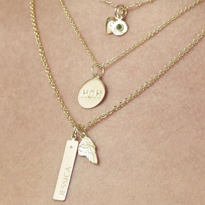 Bar Charm With Diamond Name Engraved In Letters For Necklaces And Bracelets 14k Yellow Gold