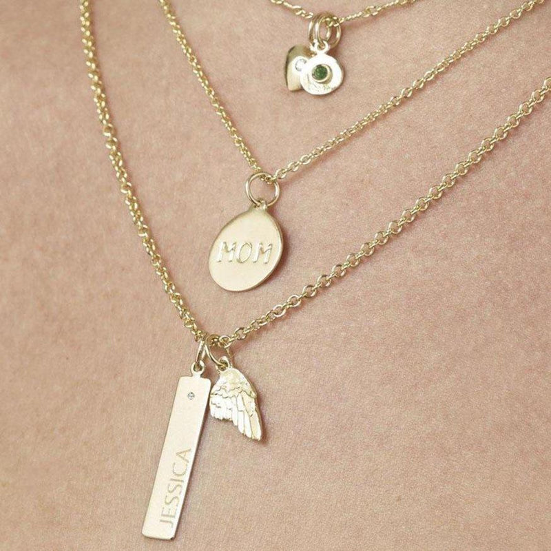 Bar Charm With Diamond Name Engraved In Letters For Necklaces And Bracelets 14k Yellow Gold