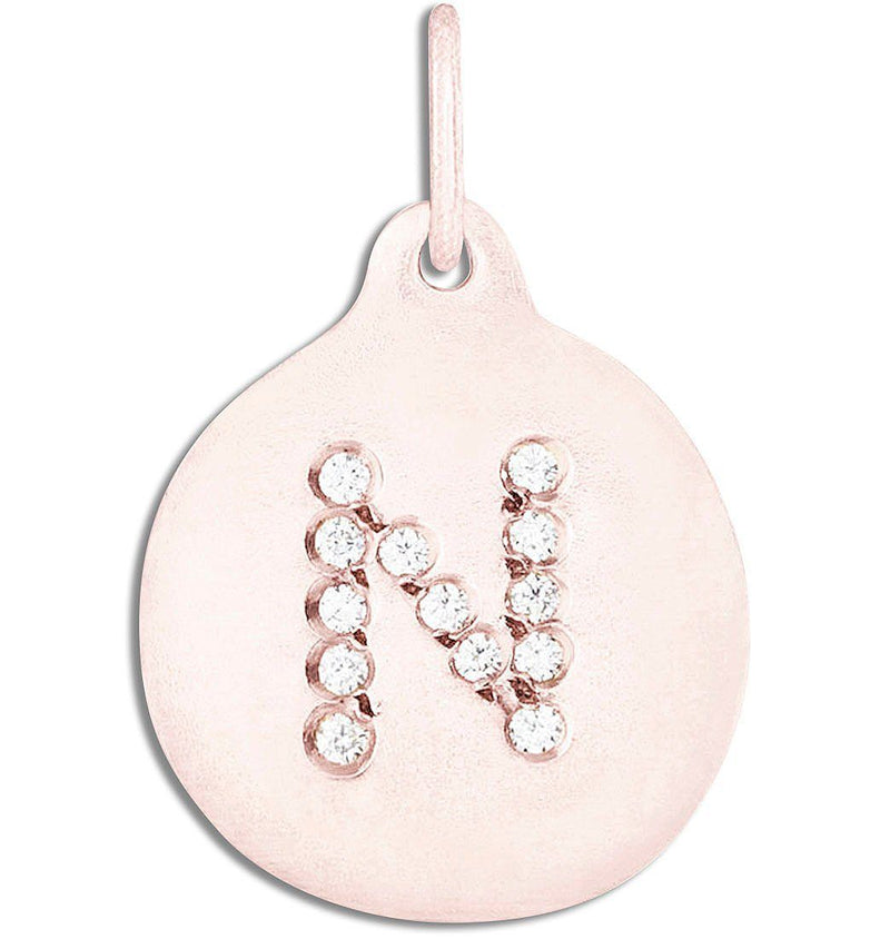"N" Alphabet Charm Pavé Diamonds Jewelry Helen Ficalora 14k Pink Gold For Necklaces And Bracelets