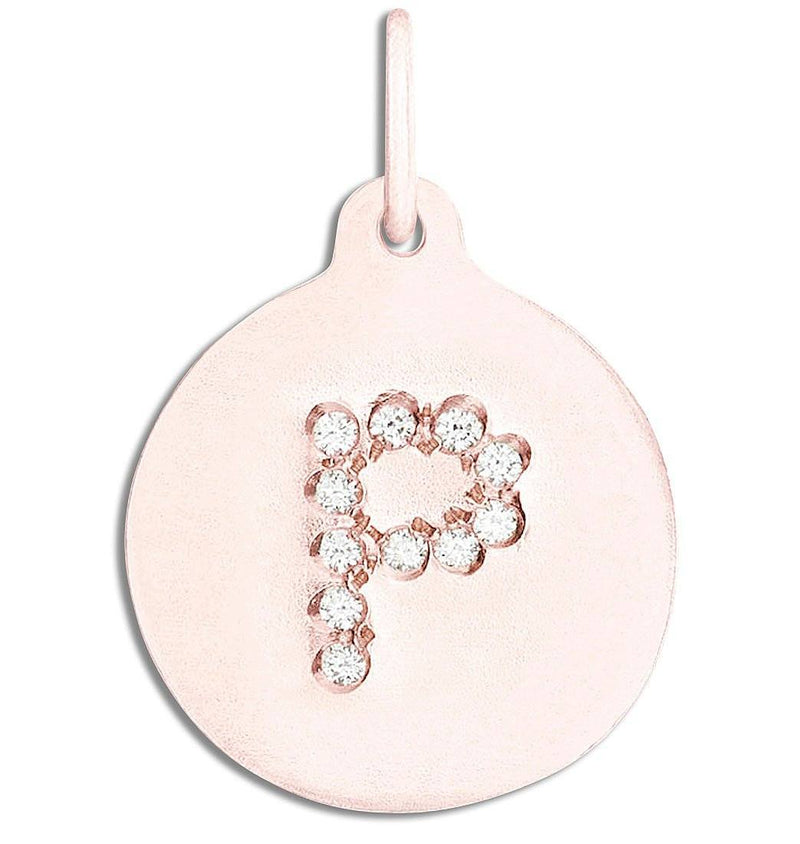 "P" Alphabet Charm Pavé Diamonds Jewelry Helen Ficalora 14k Pink Gold For Necklaces And Bracelets