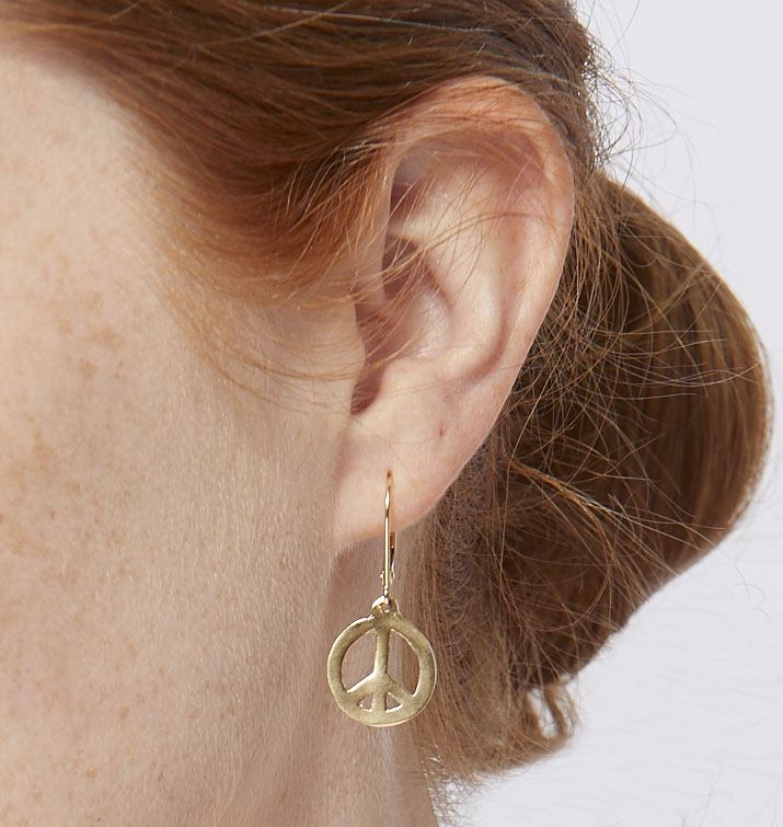 Helen Ficalora Gold Peace Sign Dangle Earrings