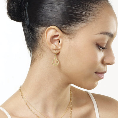 Helen Ficalora Gold Peace Sign Dangle Earrings