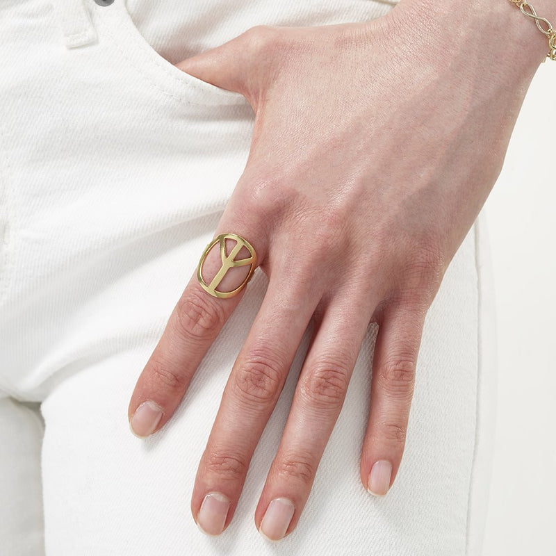 Large Peace Sign Ring Jewelry Helen Ficalora 14k Yellow Gold 6