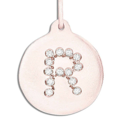 "R" Alphabet Charm Pavé Diamonds Jewelry Helen Ficalora 14k Pink Gold For Necklaces And Bracelets