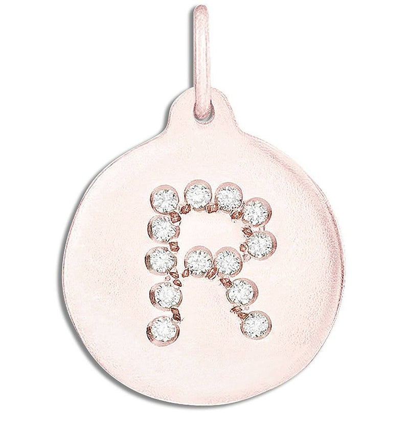 "R" Alphabet Charm Pavé Diamonds Jewelry Helen Ficalora 14k Pink Gold For Necklaces And Bracelets