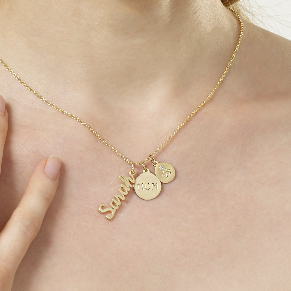 14k Gold Mom Disk Charm Necklace Pendant – Jewelry Gift for Mother