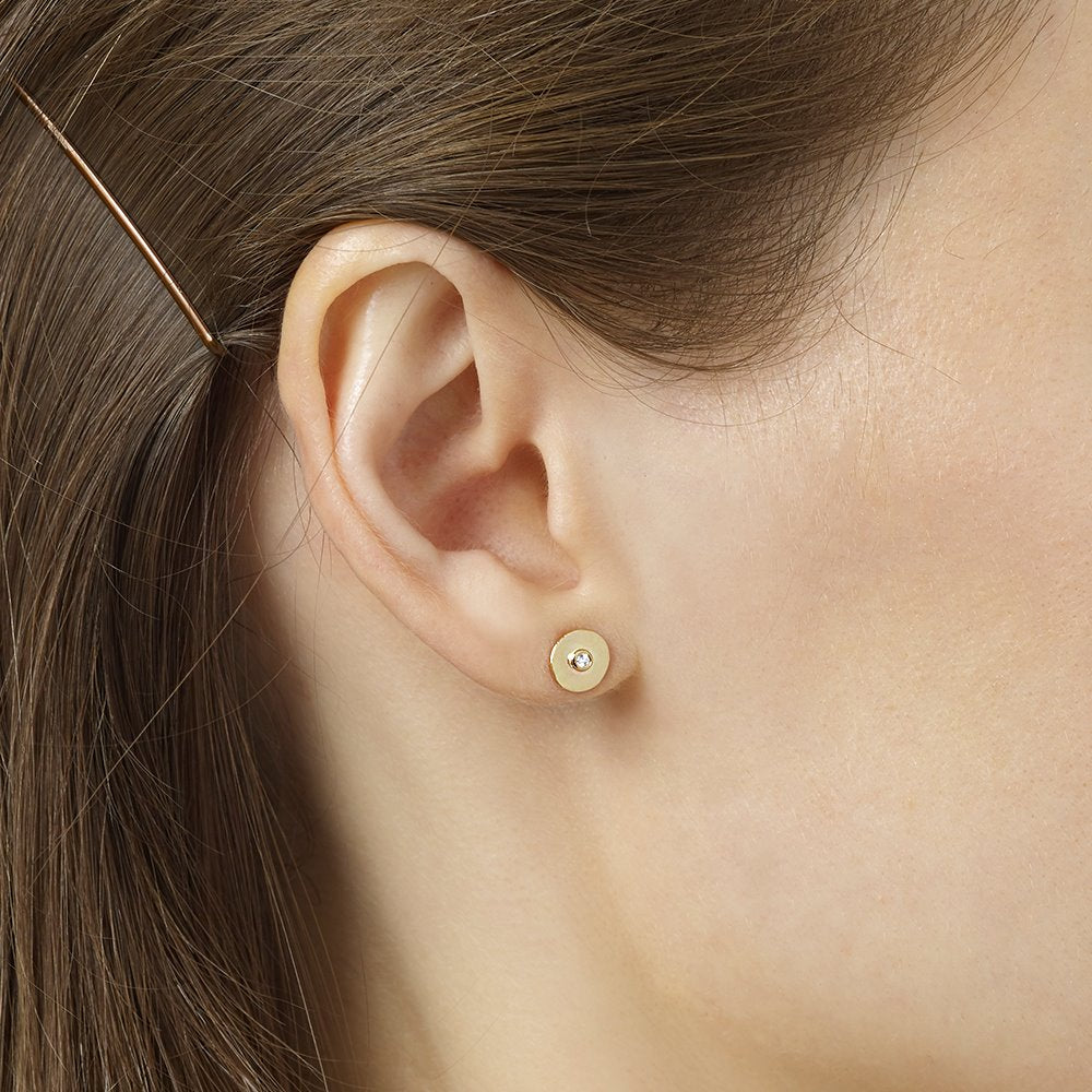 Flat Diamond Stud Earrings - Gold Disc Studs | Helen Ficalora 14K White Gold / Single by Helen Ficalora