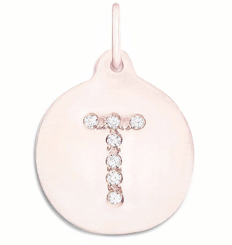 "T" Alphabet Charm Pavé Diamonds Jewelry Helen Ficalora 14k Pink Gold For Necklaces And Bracelets