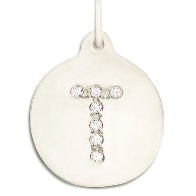 "T" Alphabet Charm Pavé Diamonds Jewelry Helen Ficalora 14k White Gold For Necklaces And Bracelets