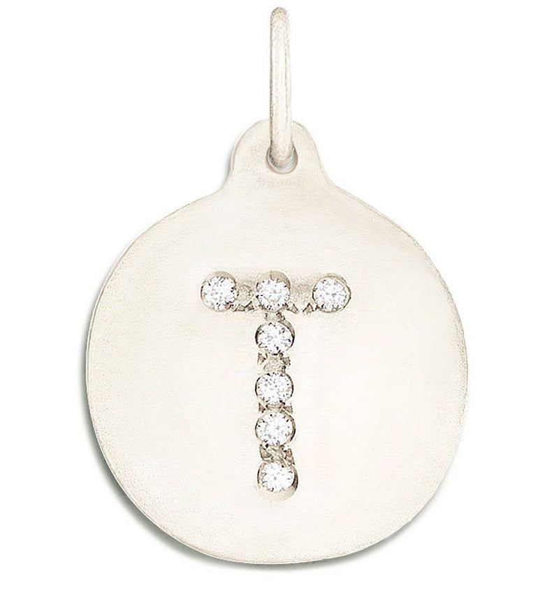 "T" Alphabet Charm Pavé Diamonds Jewelry Helen Ficalora 14k White Gold For Necklaces And Bracelets