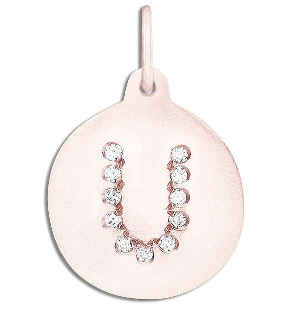 "U" Alphabet Charm Pavé Diamonds Jewelry Helen Ficalora 14k Pink Gold For Necklaces And Bracelets