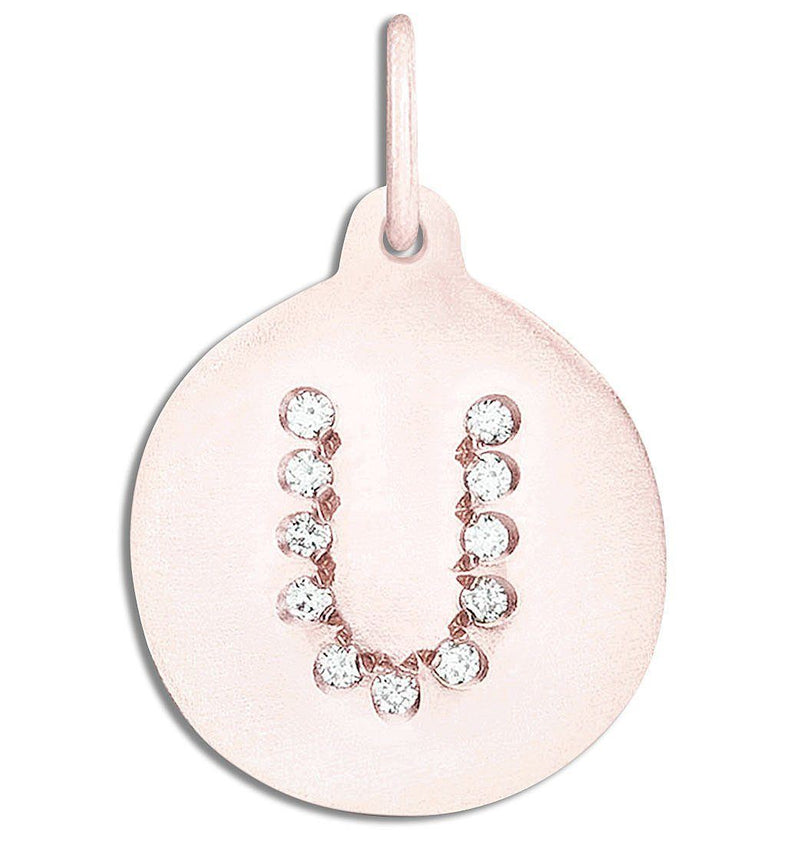"U" Alphabet Charm Pavé Diamonds Jewelry Helen Ficalora 14k Pink Gold For Necklaces And Bracelets