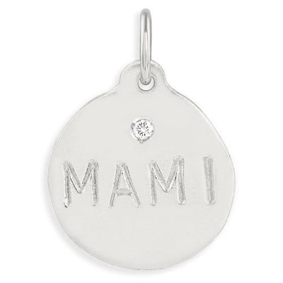 14K White Gold "Mami" Necklace Charm With Diamond